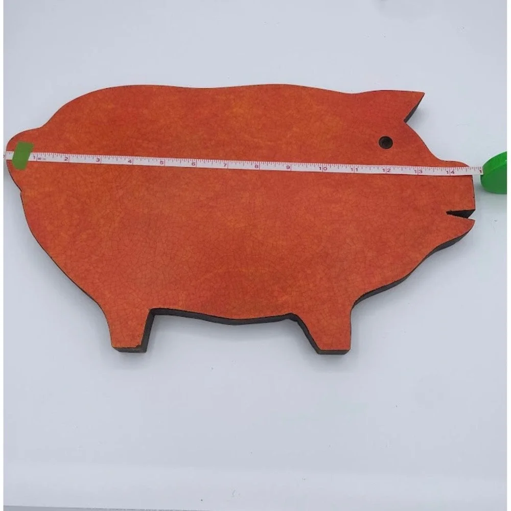 Vintage Pig Shaped Wood Wall Decor Orange Crackle Finish Farmhouse Kitchen